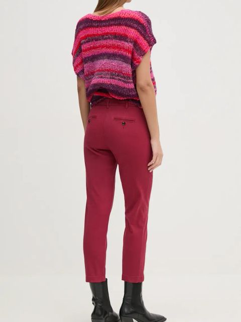 Sisley spodnie damskie kolor bordowy fason cygaretki medium waist 48M855BK7