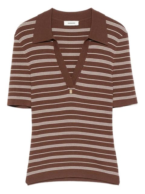 SANDRO striped V-neck T-shirt - Brown - zdjęcie produktu nr 1