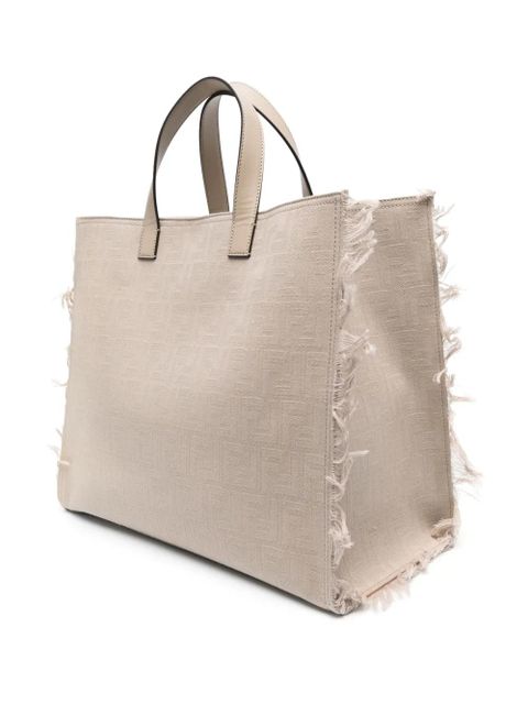 FENDI large FF jacquard fringed tote bag - Grey