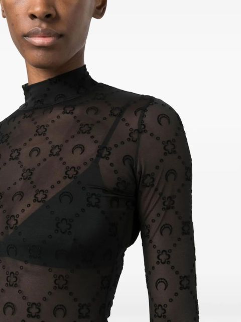 Marine Serre Moonogram-flocked mesh top - Black