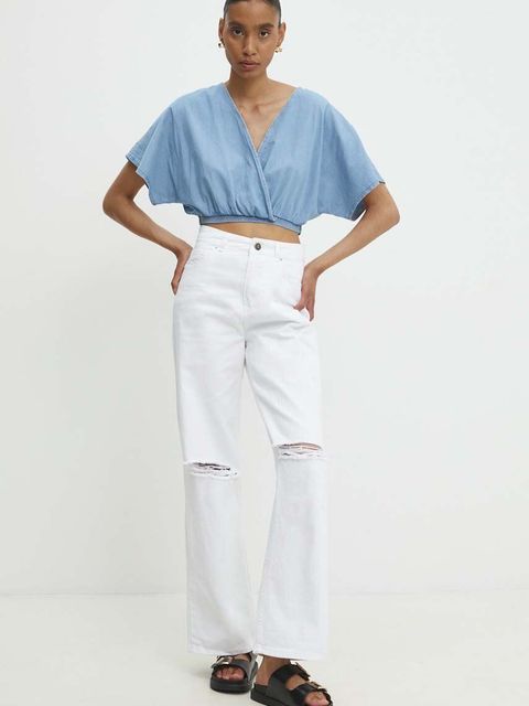 Answear.LAB bluzka jeansowa damska kolor niebieski gładka