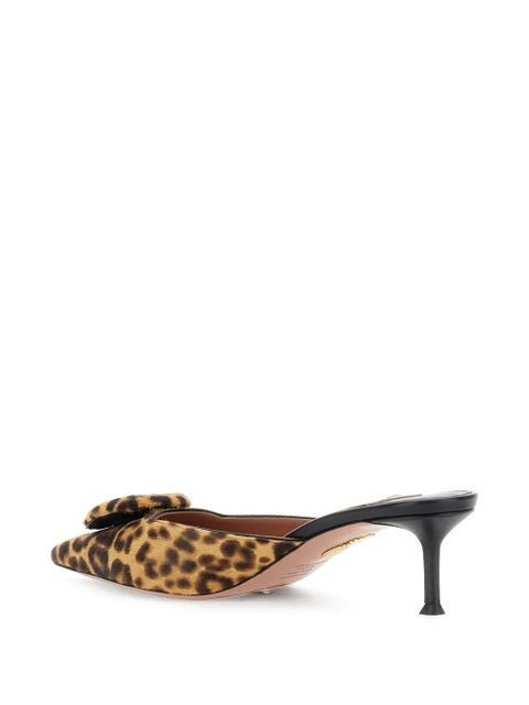 Aquazzura 50mm The Hoop leopard-print bow mules - Neutrals