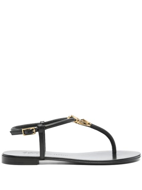 Giuseppe Zanotti Tie flat leather sandals - Black - zdjęcie produktu nr 1