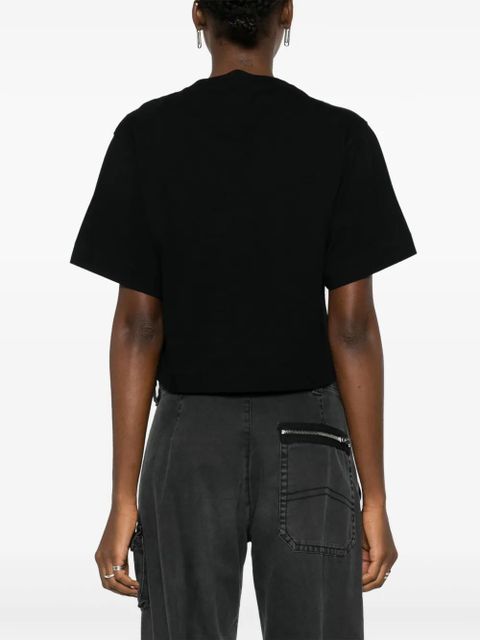Off-White Bookish logo-print cropped T-shirt - Black