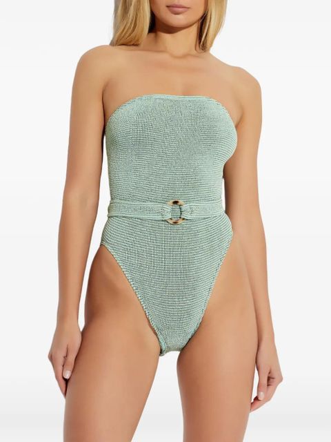 Bond-eye belted textured swimsuit - Green