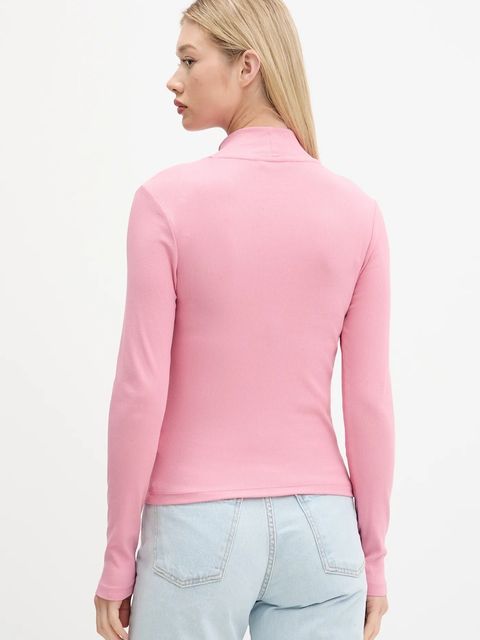 Tommy Jeans longsleeve damski kolor różowy z półgolfem DW0DW19830
