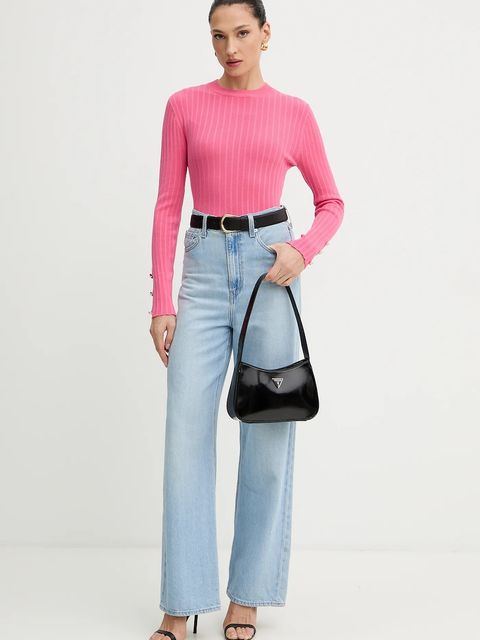 Morgan sweter damski kolor różowy lekki z półgolfem MCIELO - zdjęcie produktu nr 2