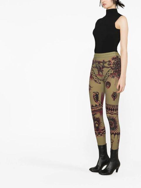 Marine Serre Geotic tattoo-print leggings - Green - zdjęcie produktu nr 2