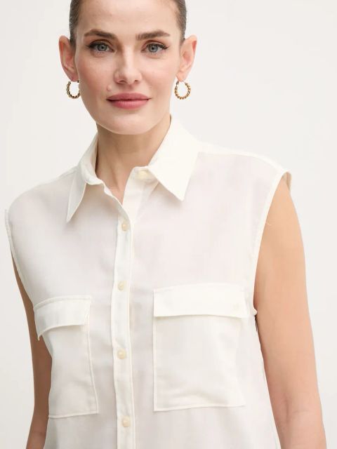 Calvin Klein koszula bawełniana damska kolor beżowy regular z kołnierzykiem klasycznym K20K208224