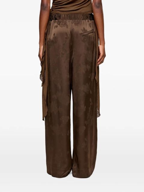 GANNI floral-jacquard drawstring-waist trousers - Brown