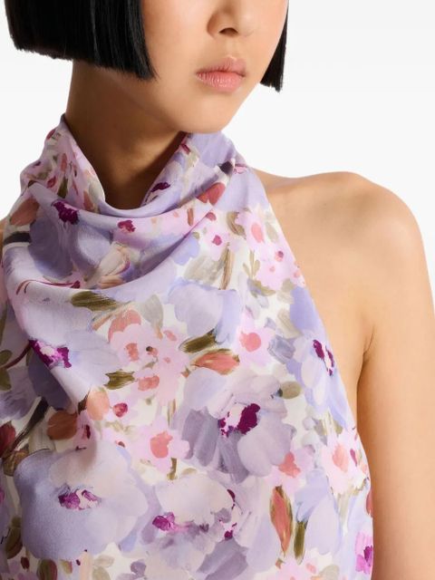 Balmain Poppy Flower-print sleeveless top - Purple