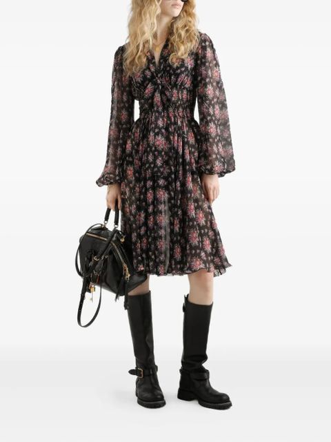 Dolce & Gabbana long-sleeves floral midi dress - Black