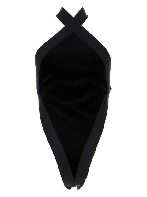 Saint Laurent cross-neck velvet bodysuit - Black - zdjęcie produktu nr 1