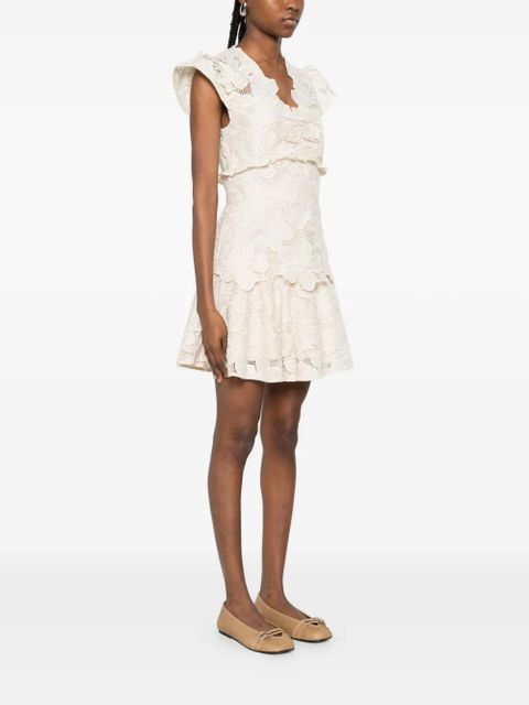 SANDRO floral-embroidered lacedetail mini dress - Neutrals