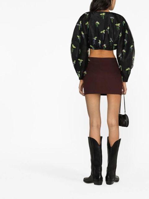 GANNI bead-embellished cropped blouse - Black