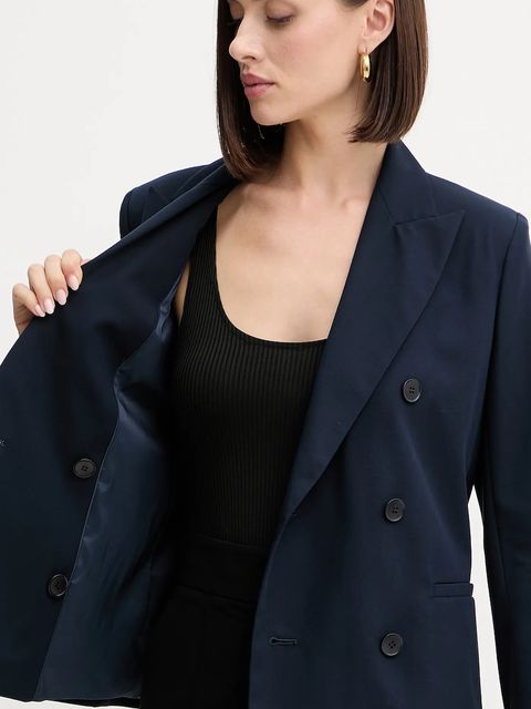 Weekend Max Mara marynarka bawełniana TAPPETO kolor granatowy dwurzędowa gładka 2525046061600