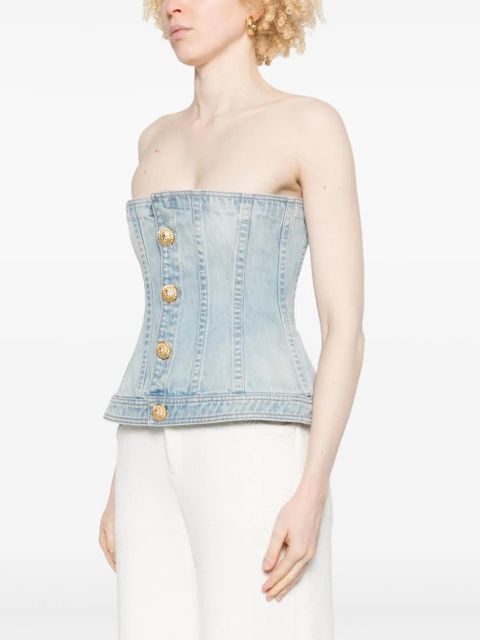 Balmain denim corset top - Blue