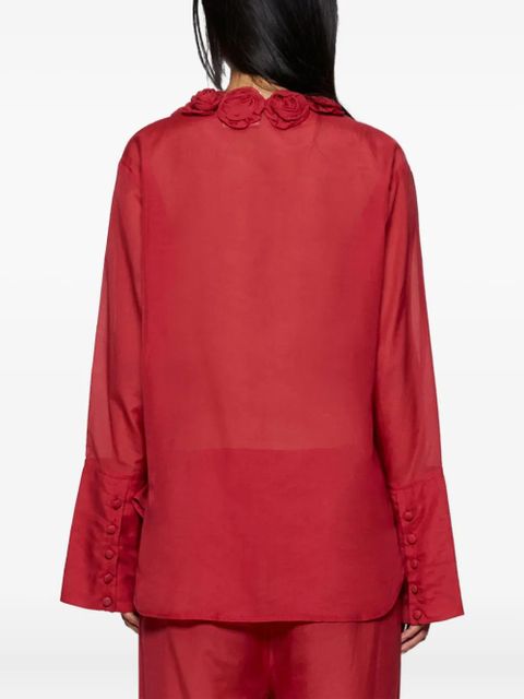Oséree rose-embellished sheer blouse - Red