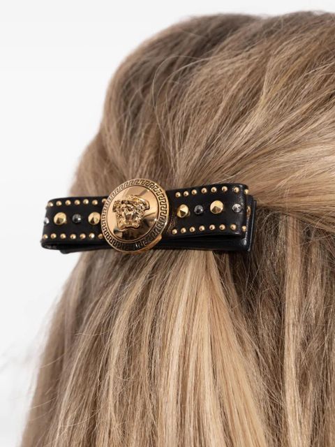 Versace medusa studded leather hair clip - Black