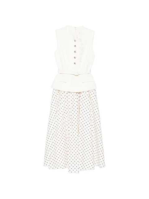Self-Portrait polka-dot belted midi dress - Neutrals - zdjęcie produktu nr 1