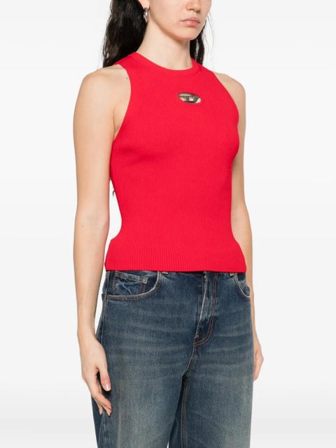 Diesel ribbed logo-detail top - Red