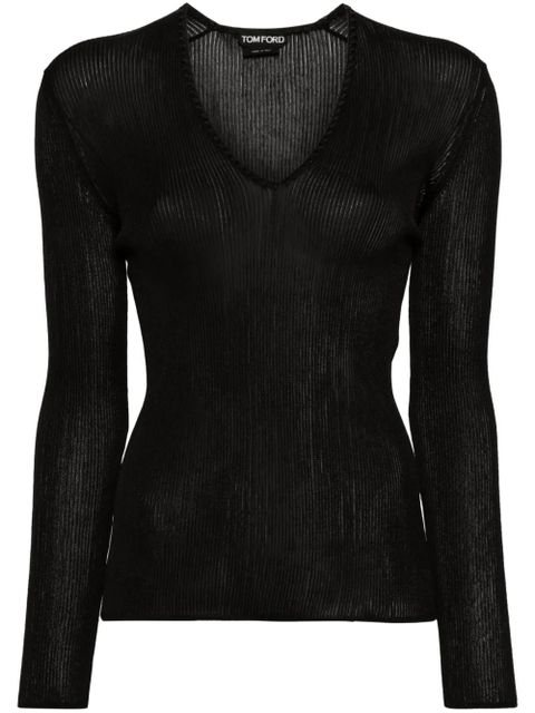 TOM FORD sheer fine-ribbed top - Black - zdjęcie produktu nr 1