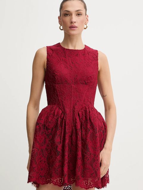 Bardot sukienka kolor bordowy mini rozkloszowana 60091DB