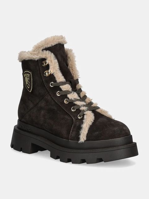 Blauer botki zamszowe KIMMEL damskie kolor brązowy na płaskim obcasie lekko ocieplone F4KIMMEL06.SUE