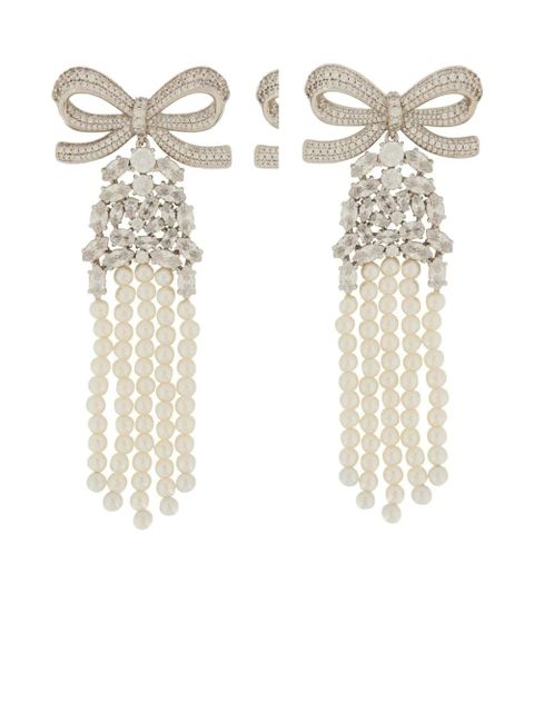 Self-Portrait bow faux-pearl earrings - Silver