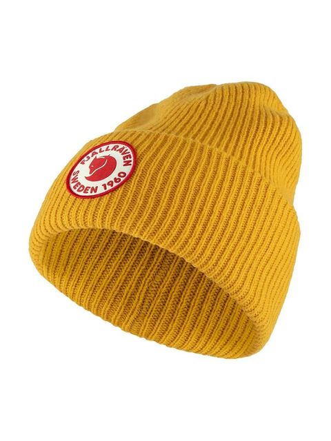 Fjallraven czapka wełniana 1962 Logo kolor żółty z grubej dzianiny wełniana - zdjęcie produktu nr 1