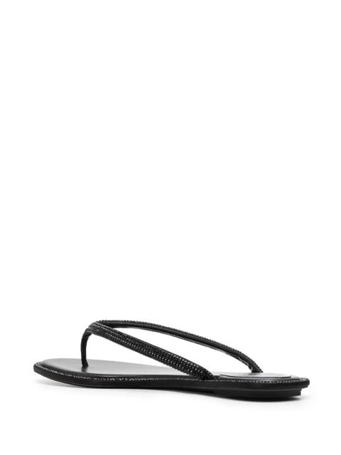 René Caovilla glass crystal-embellishmed leather flip-flops - Black