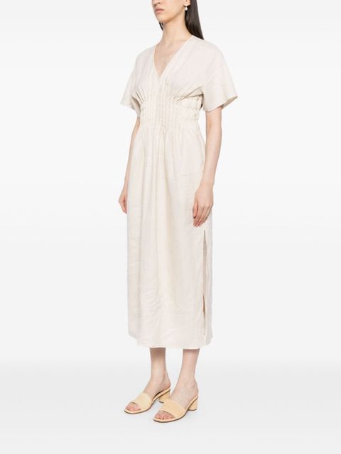 STAUD pintuck-detailing linen dress - Neutrals