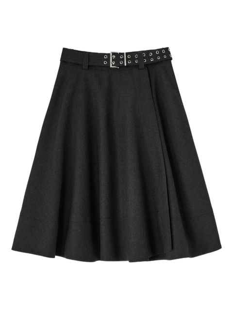 GANNI A-line belted midi skirt - Grey