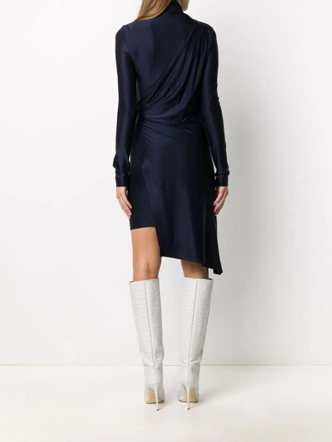 Off-White logo print draped asymmetric dress - Black