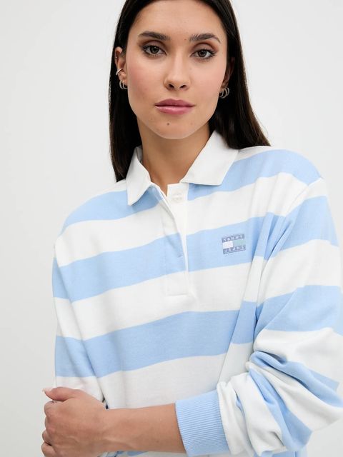 Tommy Jeans bluza bawełniana damska kolor niebieski wzorzysta DW0DW20948