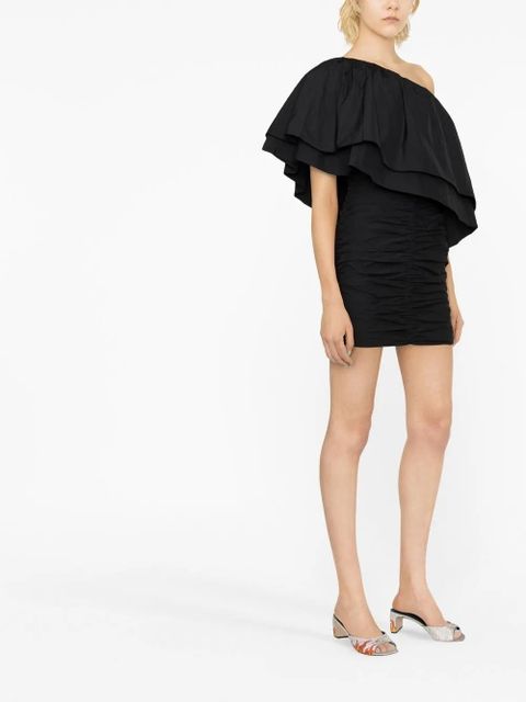 ROTATE BIRGER CHRISTENSEN Taft pleated one-shoulder minidress - Black