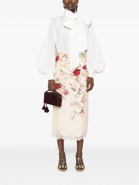 ZIMMERMANN floral-print lace-trimmed skirt - Neutrals
