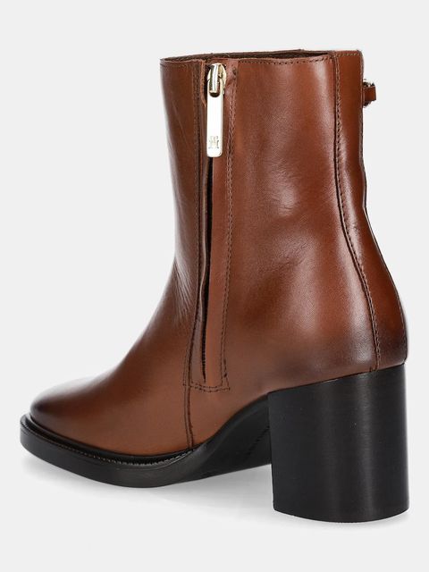 Tommy Hilfiger botki skórzane STACKED HEEL LEATHER ANKLE BOOT damskie kolor brązowy na słupku FW0FW08864