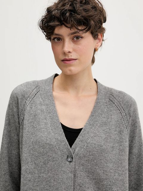 Sisley kardigan z dodatkiem wełny damski kolor szary lekki 102HM602Q