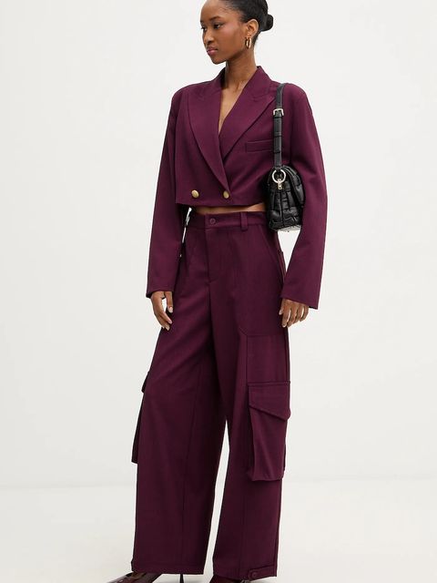 Haveone spodnie damskie kolor bordowy proste high waist PSO-P040 - zdjęcie produktu nr 2