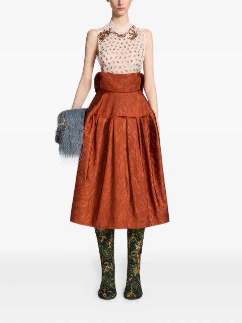 DRIES VAN NOTEN swirl-jacquard midi skirt - Red