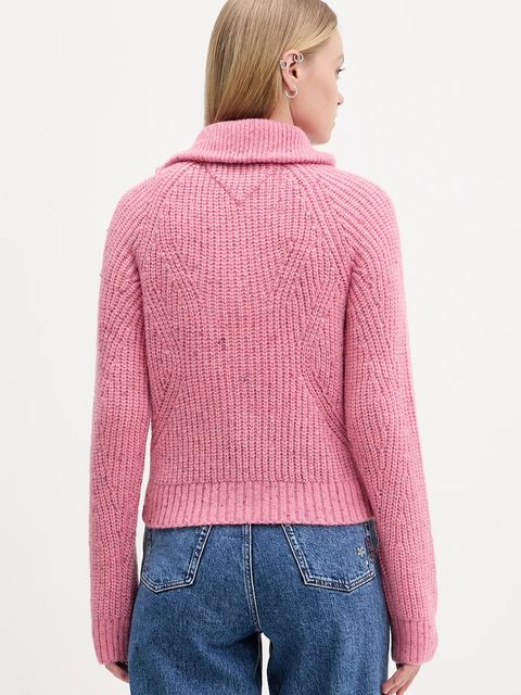 Tommy Jeans sweter z dodatkiem wełny damski kolor różowy ciepły z golfem DW0DW21686