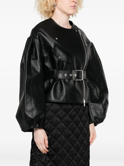 Simone Rocha belted puff-sleeve leather jacket - Black