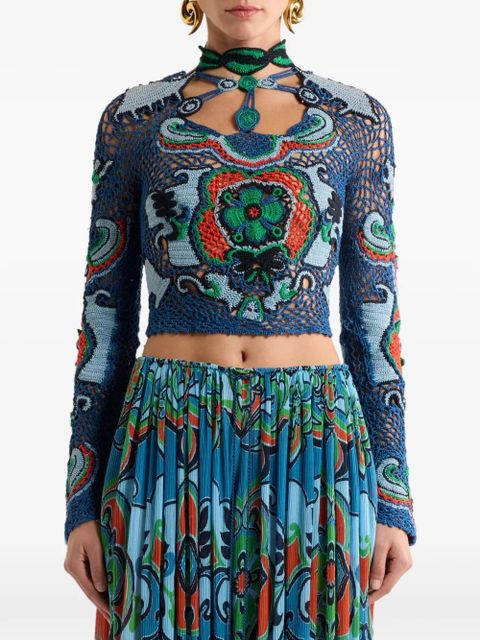 ETRO floral-motif cropped top - Blue