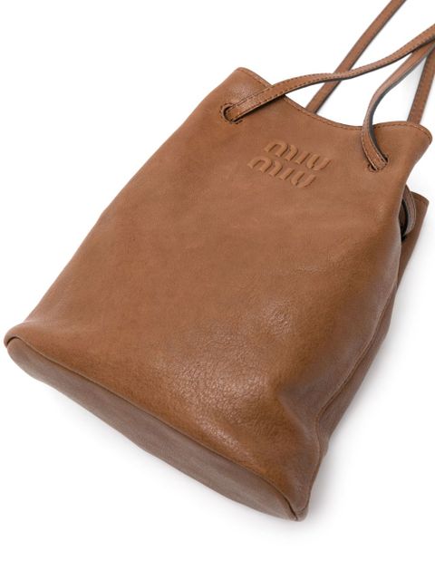 Miu Miu mini logo-embossed bucket bag - Brown