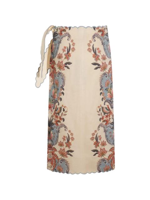 FARM Rio scalloped-edge floral-print skirt - Neutrals - zdjęcie produktu nr 2