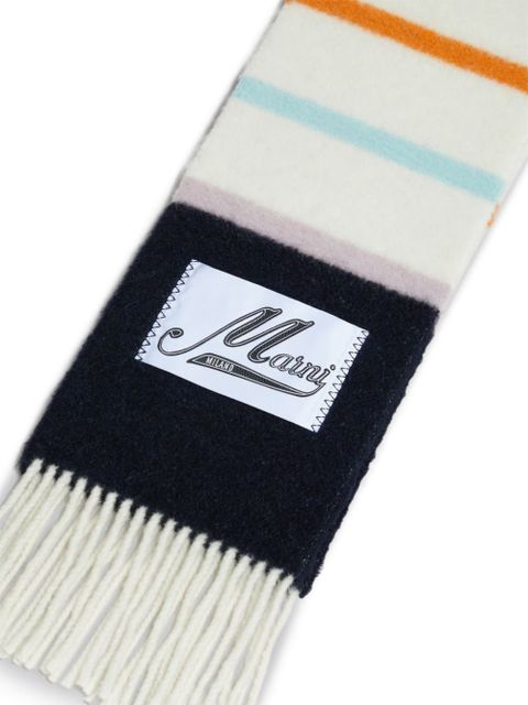 Marni logo-patch striped scarf - White