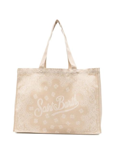 MC2 Saint Barth Essential paisley-print logo-script beach bag - Neutrals - zdjęcie produktu nr 1