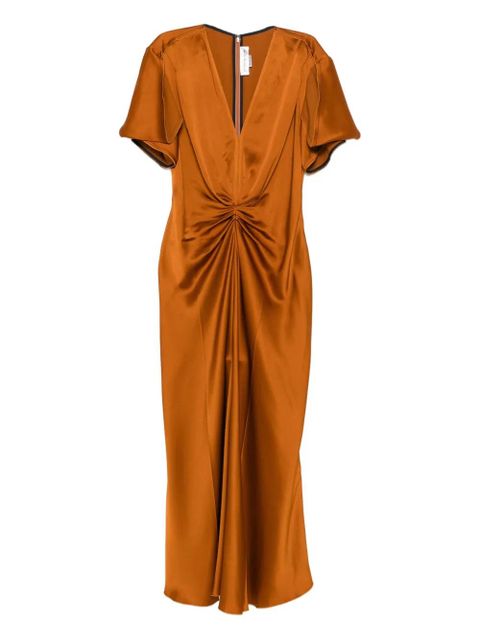 Victoria Beckham gathered satin dress - Brown - zdjęcie produktu nr 1