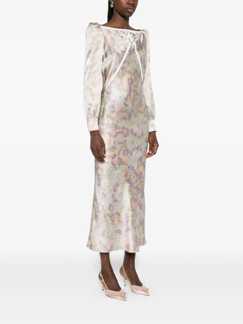 Alessandra Rich bow floral silk midi dress - Neutrals